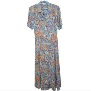 Vintage 90s Fairset Button Down Printed Short Sleeve Dress Womens 10
